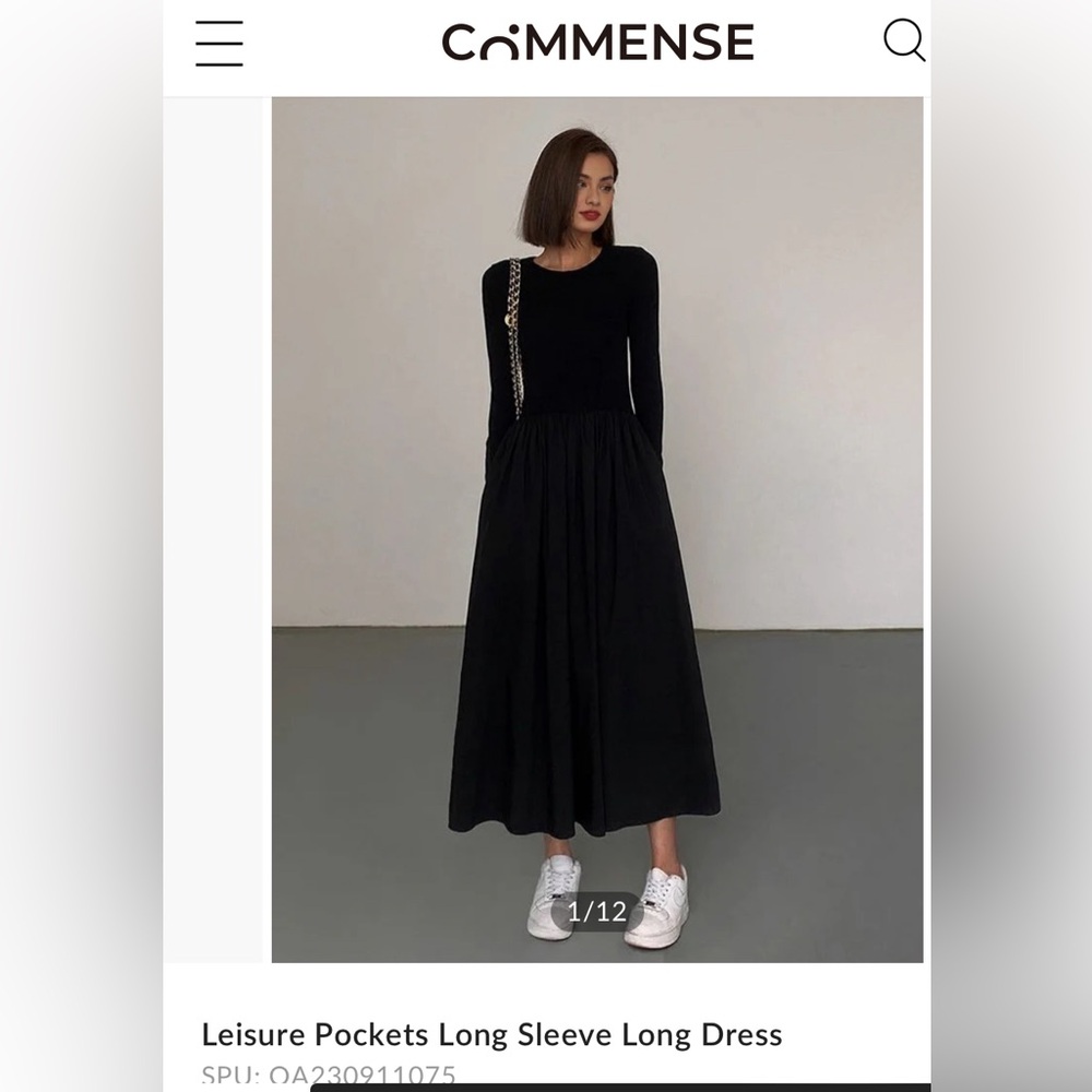 Leisure Pockets Long Sleeve Long Dress, Black, size M, from Commense. Never worn